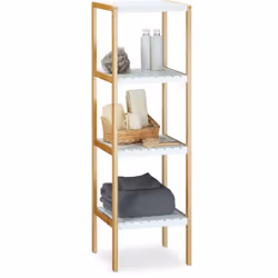 Cette étagère en bois de bambou avec tablettes blanches laquées au design très moderne habillera parfaitement votre salle de ...