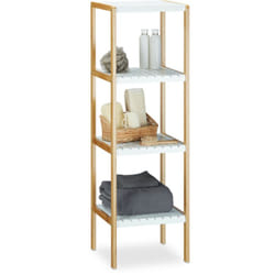 Relaxdays - tagère en bambou avec 4 niveaux, h x l x p : 110 x 33 x 34 cm, pour la salle de bain, en bambou, blanc/nature