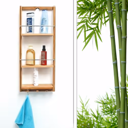 Tagère de salle de bain en bambou, 3 étages, montage mural, hlp env. 70 x 28,5 x 10 cm, nature - Relaxdays