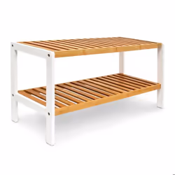 Relaxdays Étagère à chaussures en bambou 2 niveaux pour 6 paires H x L x P : 33 x 70 x 245 cm nature/blanc