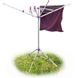 Tendoir à linge rotatif, Corde de 19 m, sèche-linge parapluie, 4 piétements, 161 x 120 x 120 cm, aluminium - Relaxdays