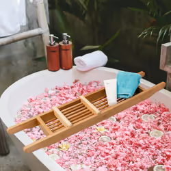 Relaxdays Pont de baignoire, en bambou, H x L x P : env. 6,5 x 69 x 14 cm, pour la salle bain, nature