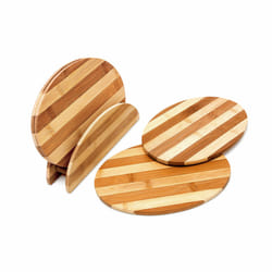 Relaxdays - Relaxday Planches à découper en bambou HxlxP: 0,5 x 25 x 18 cm lot de 4 planchettes petit-déjeuner rayés avec support, nature