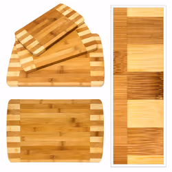 Relaxdays Planches à découper Set de 3 pièces avec support en bois de Bambou naturel écologique rayé design moderne et pratique, nature - Vue supplémentaire 6
