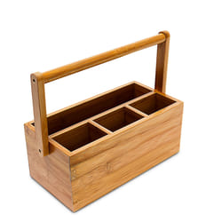 Relaxdays Organiseur de bureau H x l x P: 20 x 25 x 11,5 cm, 4 compartiments porte-stylos vide-poche bambou anse, nature