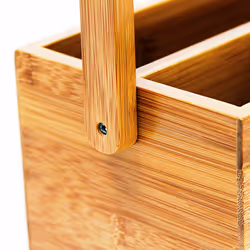Relaxdays Organiseur de bureau H x l x P: 20 x 25 x 11,5 cm, 4 compartiments porte-stylos vide-poche bambou anse, nature