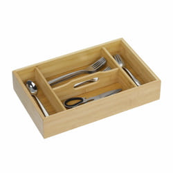 Bac à couverts en bambou, 4 compartiments, organiseur à poignée, dimensions HxLxP : env. 7x37x23 cm, naturel - Relaxdays