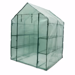 Relaxdays Serre de jardin avec 8 étagères, praticable a pied, bâche en plastique, acier, HLP : 195 x 140 x 140 cm, verte