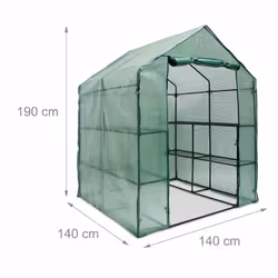 Relaxdays Serre de jardin avec 8 étagères, praticable a pied, bâche en plastique, acier, HLP : 195 x 140 x 140 cm, verte - Vue supplémentaire 4
