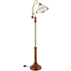 Lampe à pied, arrondie, Art Nouveau, abat-jour en verre, bois, douille E27, HxLxP : 166x40x36 cm, marron/doré - Relaxdays