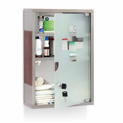 Relaxdays - Armoire à pharmacie emergency, xl, hlp : 45 x 30 x 12 cm, pour la salle de bain, argenté/marron