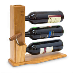 Porte-bouteilles de vin, en bambou, petit support à 3 emplacements, h x l x p : 32 x 12 x 34 cm, nature - Relaxdays