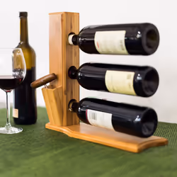 Porte-bouteilles de vin, en bambou, petit support à 3 emplacements, h x l x p : 32 x 12 x 34 cm, nature - Relaxdays