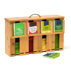 Relaxdays - Boîte à thé bambou sachets thé vrac 4 compartiments coffret Déco h x l x p: 22 x 33,5 x 10 cm avec anse support de stockage, nature