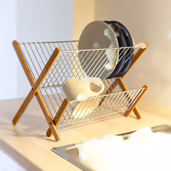 Relaxdays 10019151 égouttoir à vaisselle Acier inoxydable, Bois