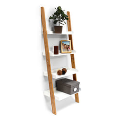 Relaxdays - tagère échelle, escalier bambou, 4 tablettes, 144 x 56 x 34 cm, étagère, salle de bain, chambre, blanc/nature