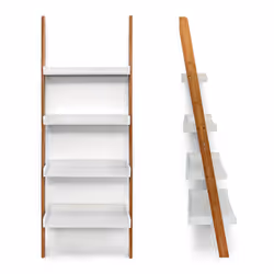 Relaxdays - tagère échelle, escalier bambou, 4 tablettes, 144 x 56 x 34 cm, étagère, salle de bain, chambre, blanc/nature