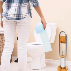 Relaxdays - Ensemble porte brosse wc support porte rouleau papier toilette en bambou et inox brosse plastique distributeur papier toilette, nature