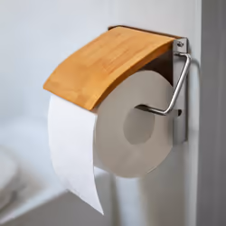 Relaxdays - Porte-rouleau de papier hygiénique en bambou et inox HxlxP : 13,5 x 14,5 x 13,5 cm support mural salle de bain Toilette, nature