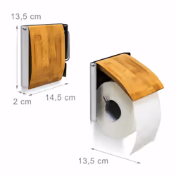 Relaxdays - Porte-rouleau de papier hygiénique en bambou et inox HxlxP : 13,5 x 14,5 x 13,5 cm support mural salle de bain Toilette, nature