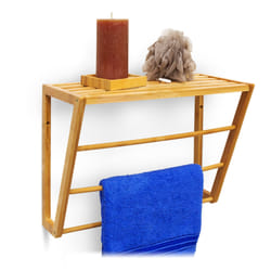 Porte-serviettes avec surface de rangement, montage mural, 3 barres, en bambou, hlp : 30 x 42 x 20 cm, nature - Relaxdays