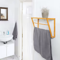 Porte-serviettes avec surface de rangement, montage mural, 3 barres, en bambou, hlp : 30 x 42 x 20 cm, nature - Relaxdays