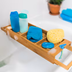 Relaxdays - Pont de baignoire Tablette de bain Porte-savon Support de bain en bambou Spa h x l x p: 7 x 67,5 x 21 cm, couleur naturelle marron