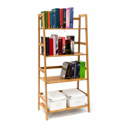 Relaxdays - tagère Bibliothèque de rangement livres jouets dvd Ameublement 4 niveaux bambou Étagère à pied 120 x 57 x 31 cm, couleur naturelle