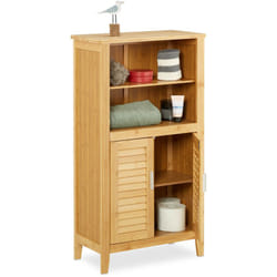 Relaxdays - Armoire de salle de bain lamell, bambou, hlp: env. 92x50x25 cm, étagère avec portes aspect lamelles, nature