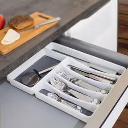 Relaxdays Range-couverts pour votre tiroir, 6 compartiments, plastique, HLP : 5x32x40,5 cm, blanc/anthracite