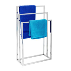 Porte-serviettes sur pied avec base antidérapante 3 bras chromés HxlxP : 82,5 x 46 x 21 cm en métal chromé optique inox, argenté - Relaxdays