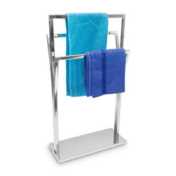 Porte-serviettes sur pied en optique inox 3 barres HxlxP : 86 x 50 x 20 cm design style moderne, argenté - Relaxdays