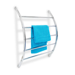 Porte-serviettes mural support mural serviettes acier chromé arqués 5 barres salle de bain douche HxlxP : 70 x 56,5 x 15,5 cm, argenté - Relaxdays