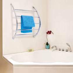 Porte-serviettes mural support mural serviettes acier chromé arqués 5 barres salle de bain douche HxlxP : 70 x 56,5 x 15,5 cm, argenté - Relaxdays