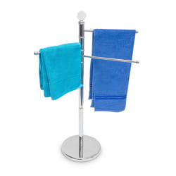 Porte-serviettes sur pied Porte serviette Porte-vêtements accessoire salle de bain 3 bras métal chromé ø du socle 29 cm, h: 93,5 cm argenté