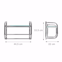 Tagère avec 2 porte-serviettes murale & Plateau en verre Rangement salle de bain Inox 34 x 45 x 23 cm, couleur métal - Relaxdays - Vue supplémentaire 4
