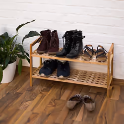 Tagère à chaussures Armoire Rangement de souliers 2 niveaux Bois de noyer Déco pour environ 6 paires de chaussures, couleur naturelle - Relaxdays