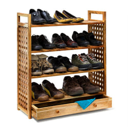 Tagère à chaussures, niveau pouvant accueillir 3 paires, en bois, h x l x p : 81 x 70 x 27 cm, nature - Relaxdays