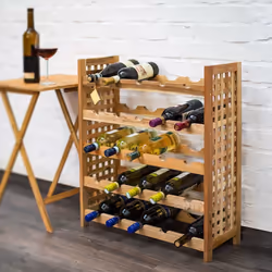 Tagère à vins Rangements 25 bouteilles de vin bois noyer 5 niveaux h x l x p : 73 x 63 x 25 cm, nature - Relaxdays