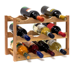 Casier à bouteilles, petit, étagère à 3 niveaux pour 12 vins, h x l x p : 28 x 42,5 x 21 cm, nature - Relaxdays