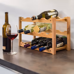 Casier à bouteilles, petit, étagère à 3 niveaux pour 12 vins, h x l x p : 28 x 42,5 x 21 cm, nature - Relaxdays