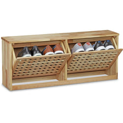 Meuble à chaussures en bois de noyer et mdf, design moderne, h x l x p : env. 38 x 94 x 29 cm, nature - Relaxdays