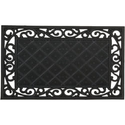 Relaxdays - Paillasson 75x45 cm tapis de sol antidérapant caoutchouc rectangle résistant aux intempéries motifs fleurs, noir