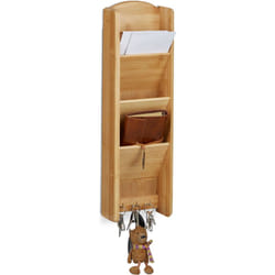 Relaxdays - Etagère à clés bambou porte-clefs mural avec 3 compartiments rangement mémo bloc-notes HxlxP: 7,5 x 15 x 49,5 cm, nature