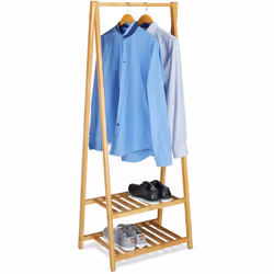 Description générale Faites de la place dans votre couloir avec ce portant à vêtements en bois de bambou, idéal pour ranger v ...