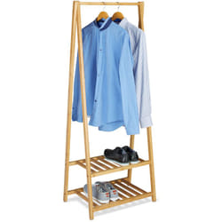 Relaxdays - Portant à vêtements en bambou 2 compartiments pour chaussures bois tringle 60 cm largeur HxlxP: 150 x 60 x 40 cm, nature