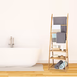 Relaxdays 10020290 porte-serviettes et anneau porte-serviettes Support de serviette Colonne Bois