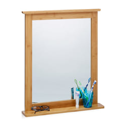 Relaxdays Miroir mural avec cadre en bambou pour salle de bain salon surface rangement, nature