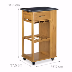 Desserte de cuisine alfred, roulettes, bambou, acier inoxydable, h x l x p : 81,5 x 47,5 x 37,5 cm, nature - Relaxdays