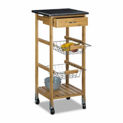 Relaxdays Desserte de cuisine ALFRED, roulettes, bambou, acier inoxydable, 82,5 x 37,5 x 37,5 cm, nature